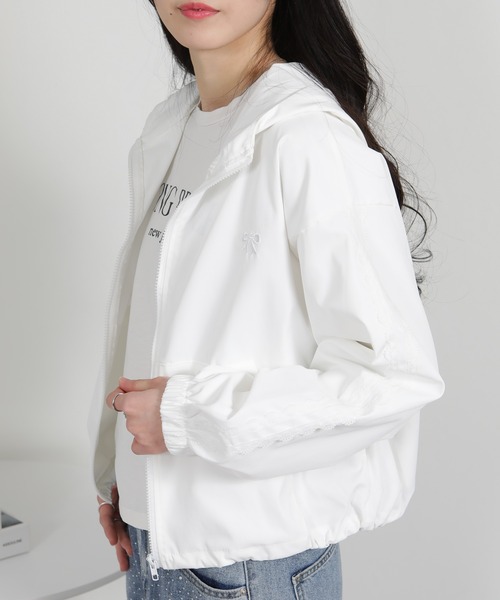 セール】リボンポイント 袖レース付き マウンテンパーカーブルゾン