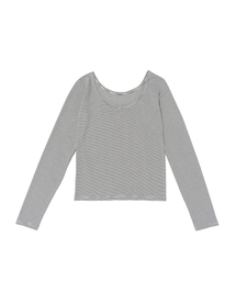 ストライプスリム長袖Tシャツ（ホワイト）