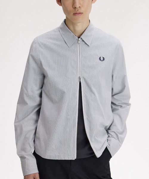 Striped Seersucker Zip Through Overshirt／ストライプシアサッカー