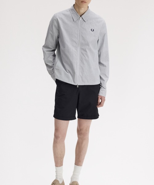 Striped Seersucker Zip Through Overshirt／ストライプシアサッカー
