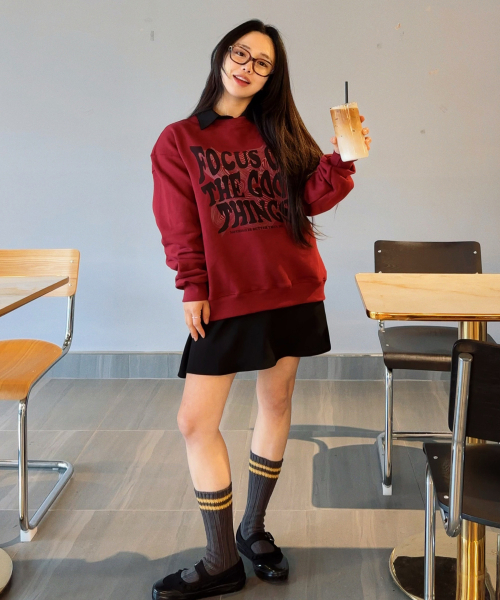 NOTHINGISBETTERTHANME(ナッシングイズベターザンミー)の「GEOMETRY LETTERING SWEATSHIRT_burgundy(スウェット・レディース・その他・M/L)」の4枚目の写真