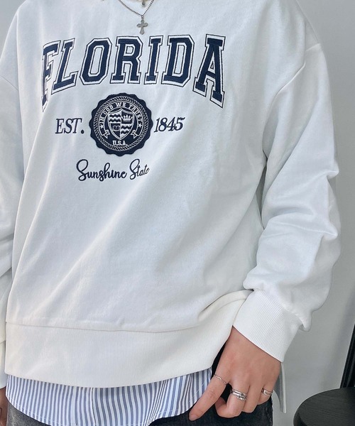AS KNOW AS plus(アズノゥアズプラス)の「〇カレッジロゴ刺繍オーバーサイズスウェット【UNISEX ITEM】(スウェット・レディース・ダークグリーン/チャコールグレー/オフホワイト・FREE)」の11枚目の写真