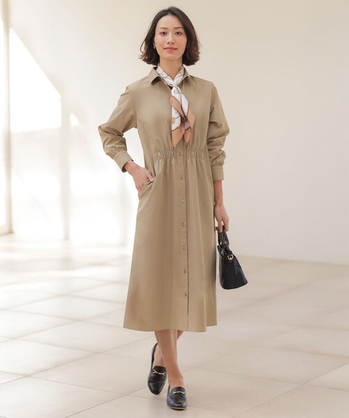J.PRESS（ジェイプレス）の「【WEB限定カラーあり】TC ライトタンブラー シャツワンピース（ワンピース・レディース・ベージュ系/ブラック系/グレー系・9/11）」の4枚目の写真
