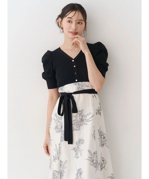 ブーケ花柄ニットドッキングワンピース（ワンピース）｜MERCURYDUO