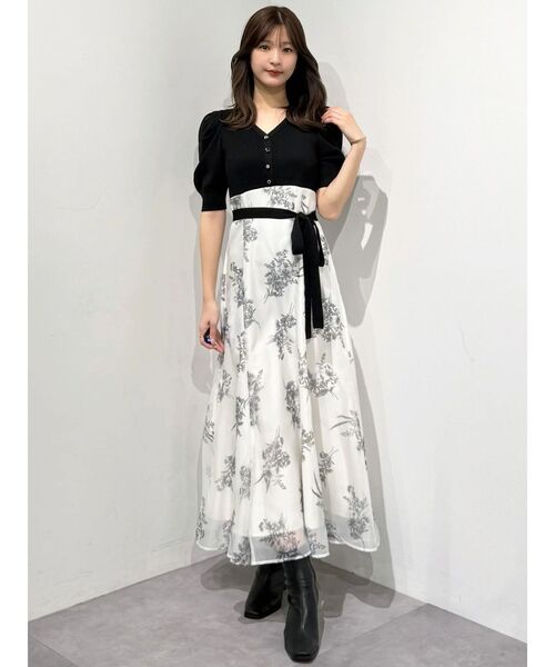 ブーケ花柄ニットドッキングワンピース（ワンピース）｜MERCURYDUO