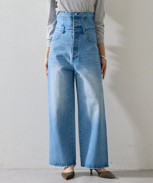 Whim Gazette(ウィムガゼット)の「ハイウエストデニムパンツ(デニムパンツ・レディース・ブルー/オフホワイト・38/36)」の1枚目の写真