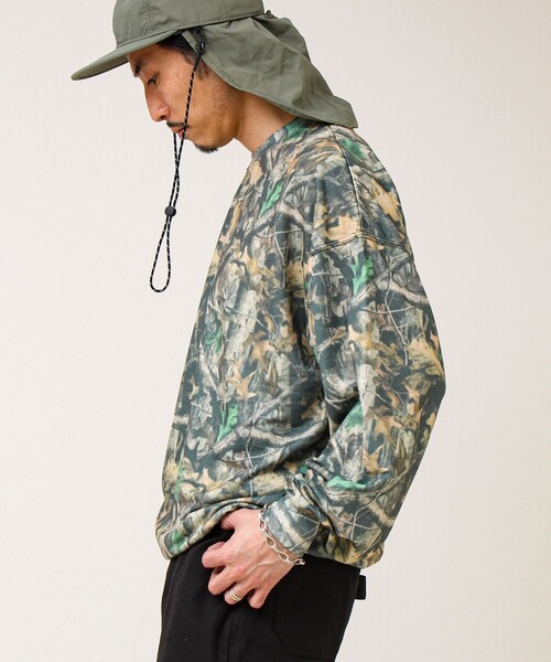 GLOSTER（グロスター）の「【無地/リアルツリーカモ】ミニ裏毛 裾ドロストスウェット（スウェット・メンズ・リアルツリーカモ/チャコールグレー/ライトグレー・L/M）」の9枚目の写真