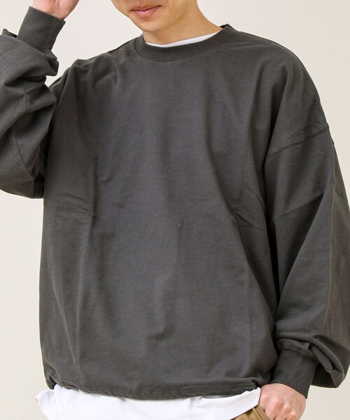 GLOSTER（グロスター）の「【無地/リアルツリーカモ】ミニ裏毛 裾ドロストスウェット（スウェット・メンズ・リアルツリーカモ/チャコールグレー/ライトグレー・L/M）」の16枚目の写真