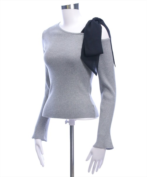 clear（クリア）の「シアーリボンワンショルニットトップス[大人 フェミニン 上品]≪新作≫（ニット/セーター・レディース・グリーン/グレー/ブラック/アイボリー・F）」の15枚目の写真