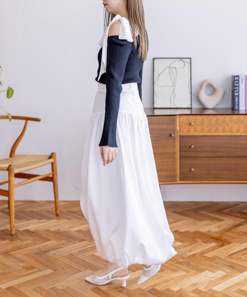 clear（クリア）の「シアーリボンワンショルニットトップス[大人 フェミニン 上品]≪新作≫（ニット/セーター・レディース・グリーン/グレー/ブラック/アイボリー・F）」の8枚目の写真