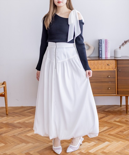 clear（クリア）の「シアーリボンワンショルニットトップス[大人 フェミニン 上品]≪新作≫（ニット/セーター・レディース・グリーン/グレー/ブラック/アイボリー・F）」の10枚目の写真