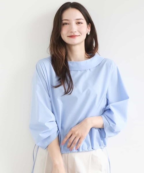 MK MICHEL KLEIN（エムケーミッシェルクラン）の「ロールネック ギャザースリーブブラウス/接触冷感/洗える（シャツ/ブラウス・レディース・ライトブルー/ラベンダー/ネイビー・38）」の2枚目の写真