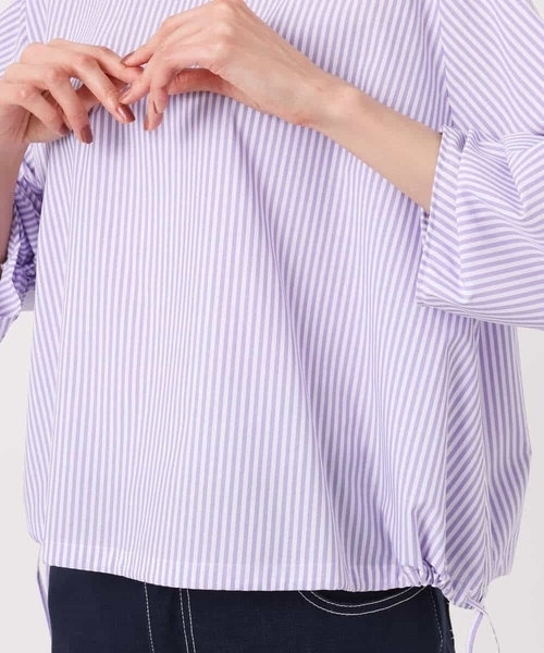 MK MICHEL KLEIN（エムケーミッシェルクラン）の「ロールネック ギャザースリーブブラウス/接触冷感/洗える（シャツ/ブラウス・レディース・ライトブルー/ラベンダー/ネイビー・38）」の7枚目の写真