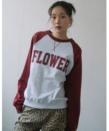 HAVISM（ヘビズム）の「FLOWER APLIQUE RAGLAN SWEATSHIRT(WINE)（スウェット）」