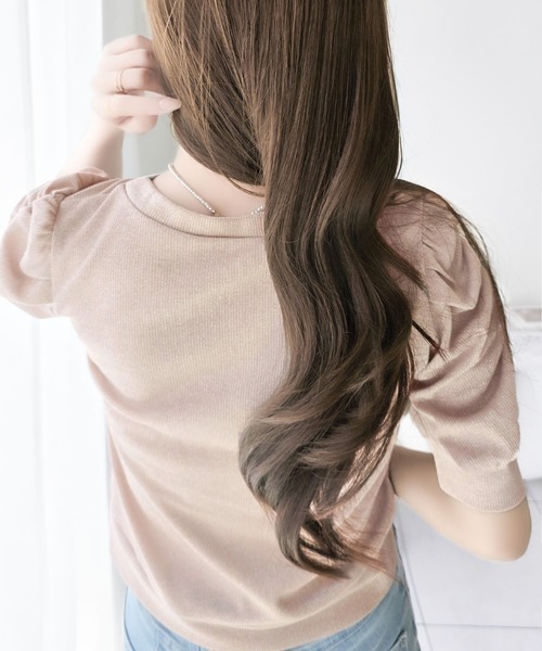 mily bilet(ミウィビレット)の「【mily bilet】さりげないラメで華やぐ。袖ギャザーパフスリーブラメテレコリブパール釦カーディガン(半袖)(カーディガン/ボレロ・レディース・ピンク/アイボリー/ブラック・LARGE/MEDIUM/SMALL/X-LARGE)」の11枚目の写真