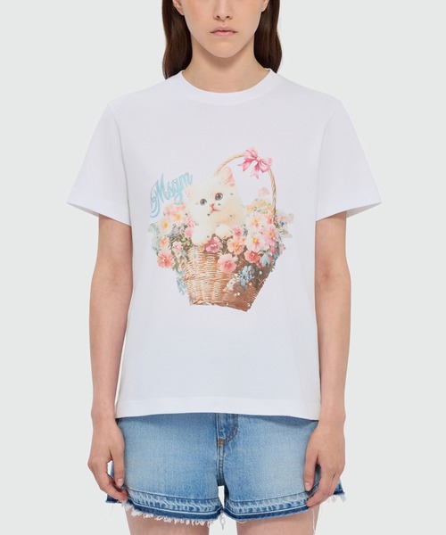 MSGM(エムエスジーエム)の「MSGM FLOWER BASKET CAT Tシャツ(Tシャツ/カットソー・レディース・ホワイト・L/M/S)」の4枚目の写真