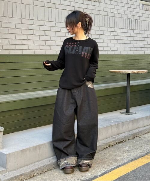 SCALLYWAG（スカリーワグ）の「SLAAY ワッフルヘンリーネックロングスリーブ[ブラック]（Tシャツ/カットソー・レディース・その他・MEDIUM/LARGE）」の2枚目の写真