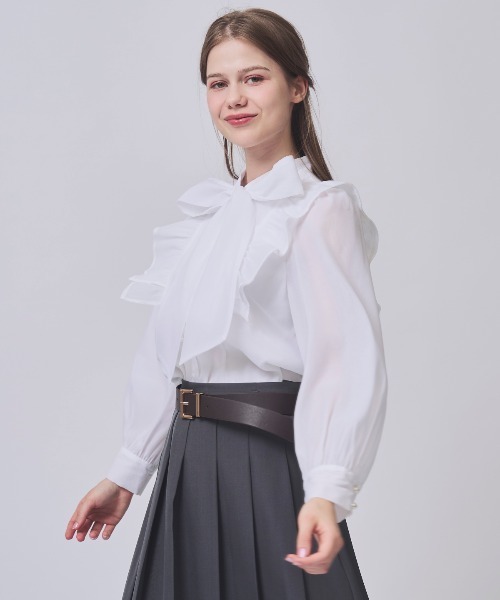 SWINGLE（スウィングル）の「【2/20(Fri)発売】シアーBIGリボンタイブラウス（シャツ/ブラウス・レディース・ピンク/ミント/オフホワイト/クリーム・FREE）」の2枚目の写真