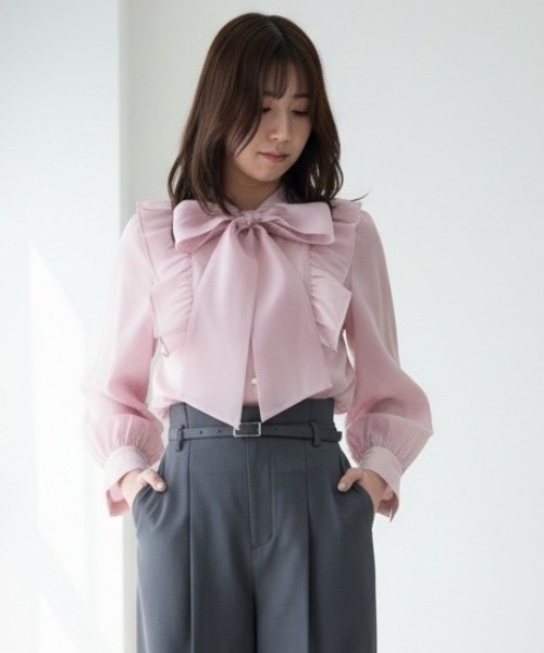 SWINGLE（スウィングル）の「【2/20(Fri)発売】シアーBIGリボンタイブラウス（シャツ/ブラウス・レディース・ピンク/ミント/オフホワイト/クリーム・FREE）」の4枚目の写真