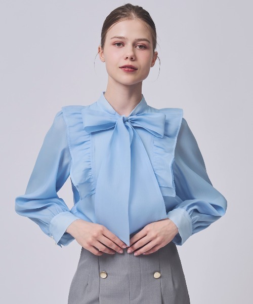 SWINGLE（スウィングル）の「【2/20(Fri)発売】シアーBIGリボンタイブラウス（シャツ/ブラウス・レディース・ピンク/ミント/オフホワイト/クリーム・FREE）」の3枚目の写真