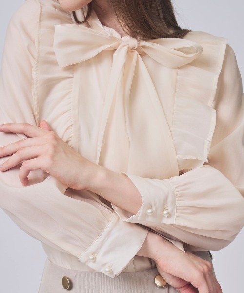 SWINGLE（スウィングル）の「【2/20(Fri)発売】シアーBIGリボンタイブラウス（シャツ/ブラウス・レディース・ピンク/ミント/オフホワイト/クリーム・FREE）」の11枚目の写真