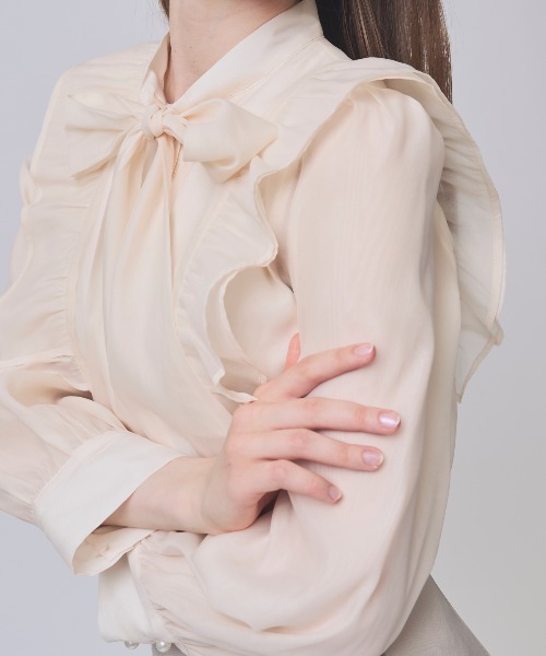 SWINGLE（スウィングル）の「【2/20(Fri)発売】シアーBIGリボンタイブラウス（シャツ/ブラウス・レディース・ピンク/ミント/オフホワイト/クリーム・FREE）」の12枚目の写真