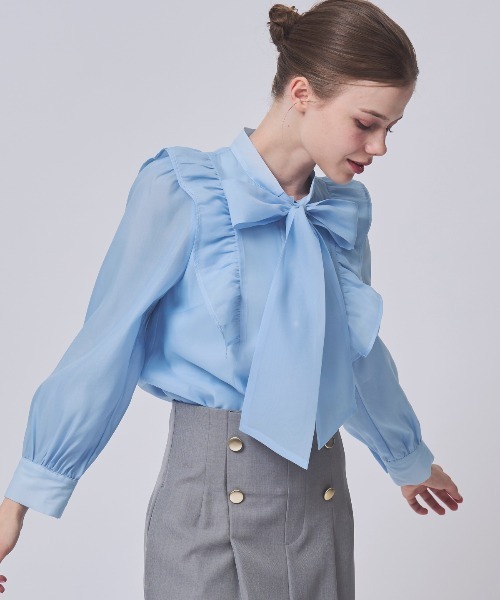 SWINGLE（スウィングル）の「【2/20(Fri)発売】シアーBIGリボンタイブラウス（シャツ/ブラウス・レディース・ピンク/ミント/オフホワイト/クリーム・FREE）」の5枚目の写真