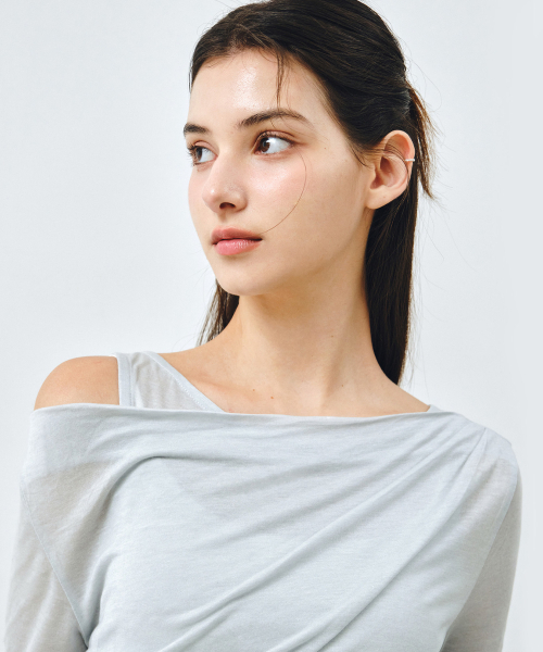 MONGDOL（モンドル）の「[SET] ワンショルダードレーピングレイヤードTシャツスカイブルー MDTS088SKYBLUE（Tシャツ/カットソー・レディース・その他・F）」の5枚目の写真