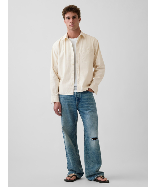 GAP(ギャップ)の「リラックス ストレートヘム キャンバス ユーティリティシャツ(シャツ/ブラウス・メンズ・ベージュ/ブルー・XL/S/XS/M/L)」の4枚目の写真