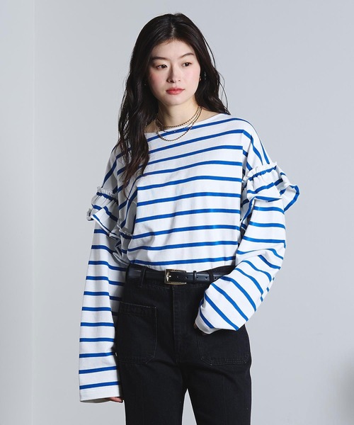ROSE BUD(ローズバッド)の「(mag.by c)FRILL STRIPE L/S TOP(Tシャツ/カットソー・レディース・ブラック/ホワイト・ONE SIZE)」の17枚目の写真