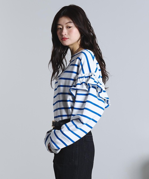 ROSE BUD(ローズバッド)の「(mag.by c)FRILL STRIPE L/S TOP(Tシャツ/カットソー・レディース・ブラック/ホワイト・ONE SIZE)」の18枚目の写真