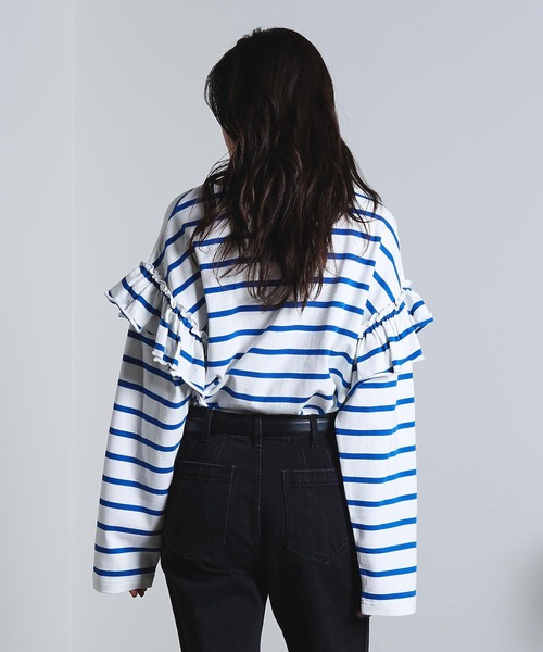 ROSE BUD(ローズバッド)の「(mag.by c)FRILL STRIPE L/S TOP(Tシャツ/カットソー・レディース・ブラック/ホワイト・ONE SIZE)」の19枚目の写真