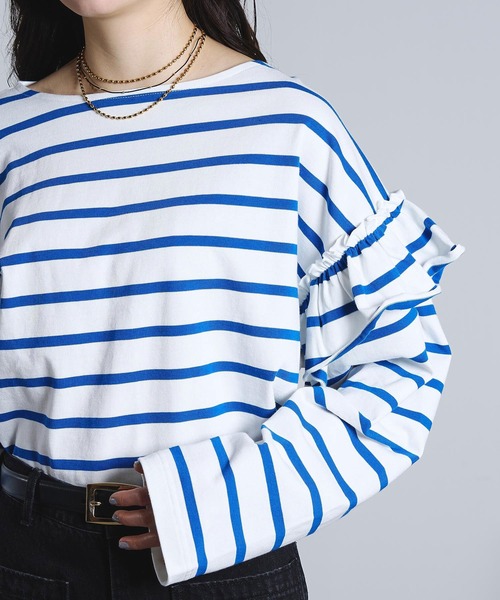 ROSE BUD(ローズバッド)の「(mag.by c)FRILL STRIPE L/S TOP(Tシャツ/カットソー・レディース・ブラック/ホワイト・ONE SIZE)」の6枚目の写真
