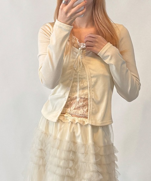 Emilie(エミリー)の「フェイクレイヤード カーディガン風 プルオーバートップス(Tシャツ/カットソー・レディース・ピンク/グレー/アイボリー/ライトブルー・FREE)」の8枚目の写真