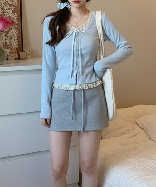 Emilie(エミリー)の「フェイクレイヤード カーディガン風 プルオーバートップス(Tシャツ/カットソー・レディース・ピンク/グレー/アイボリー/ライトブルー・FREE)」の19枚目の写真