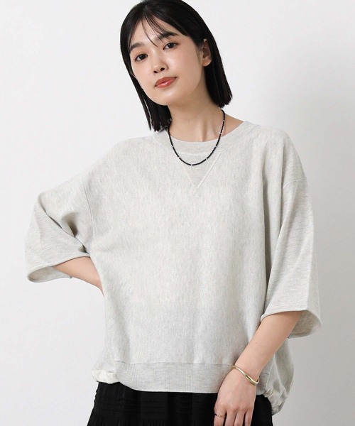 Gready Brilliant（グレディブリリアン）の「スウェットライク５分袖ニット（ニット/セーター・レディース・オートミール/チャコールグレー・FREE）」の2枚目の写真