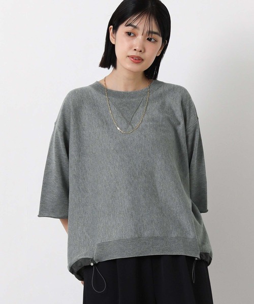 Gready Brilliant（グレディブリリアン）の「スウェットライク５分袖ニット（ニット/セーター・レディース・オートミール/チャコールグレー・FREE）」の10枚目の写真