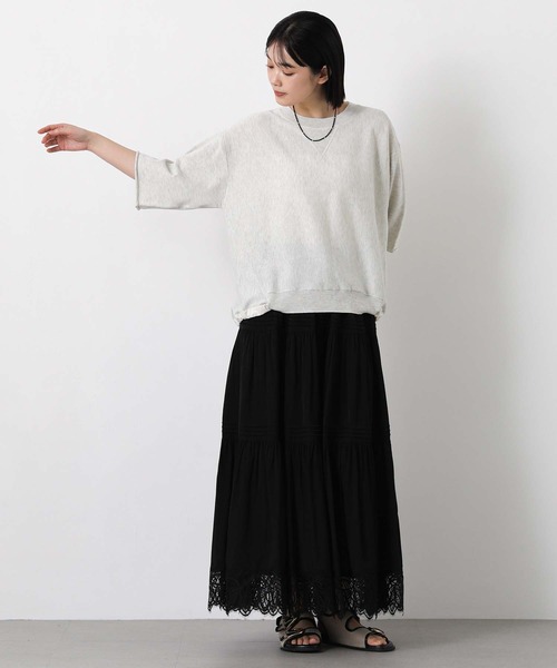 Gready Brilliant（グレディブリリアン）の「スウェットライク５分袖ニット（ニット/セーター・レディース・オートミール/チャコールグレー・FREE）」の19枚目の写真