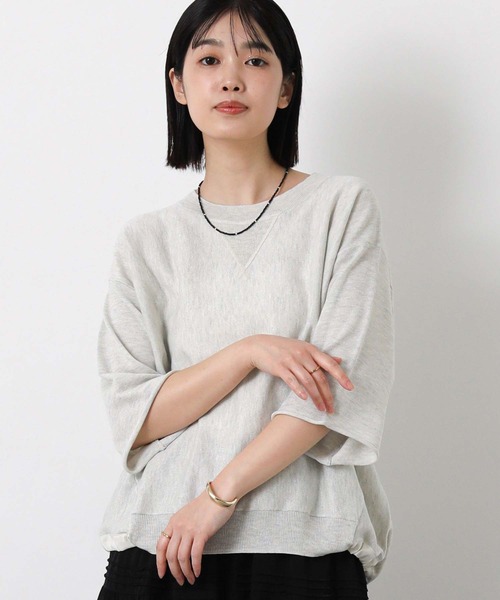 Gready Brilliant（グレディブリリアン）の「スウェットライク５分袖ニット（ニット/セーター・レディース・オートミール/チャコールグレー・FREE）」の20枚目の写真