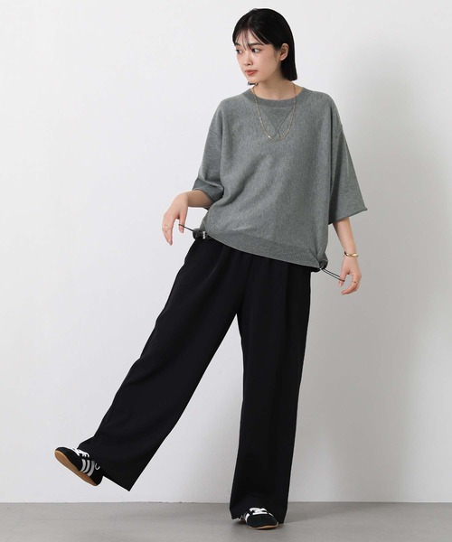 Gready Brilliant（グレディブリリアン）の「スウェットライク５分袖ニット（ニット/セーター・レディース・オートミール/チャコールグレー・FREE）」の3枚目の写真