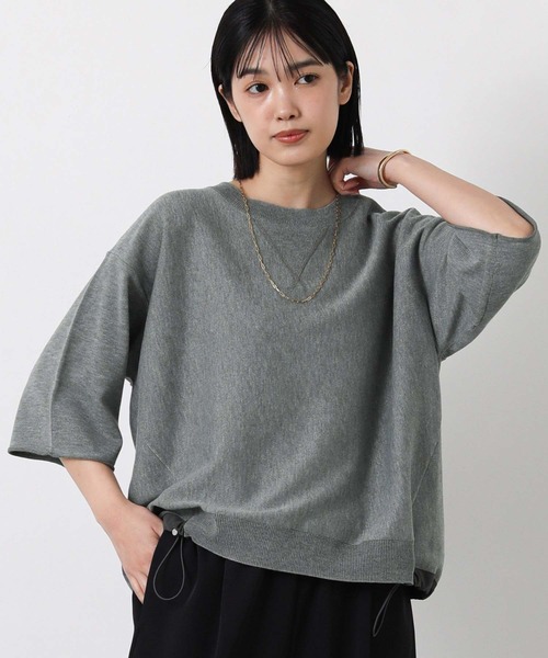 Gready Brilliant（グレディブリリアン）の「スウェットライク５分袖ニット（ニット/セーター・レディース・オートミール/チャコールグレー・FREE）」の7枚目の写真