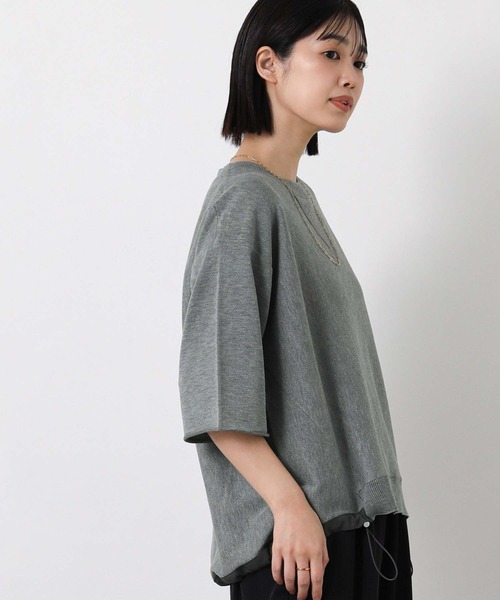 Gready Brilliant（グレディブリリアン）の「スウェットライク５分袖ニット（ニット/セーター・レディース・オートミール/チャコールグレー・FREE）」の8枚目の写真