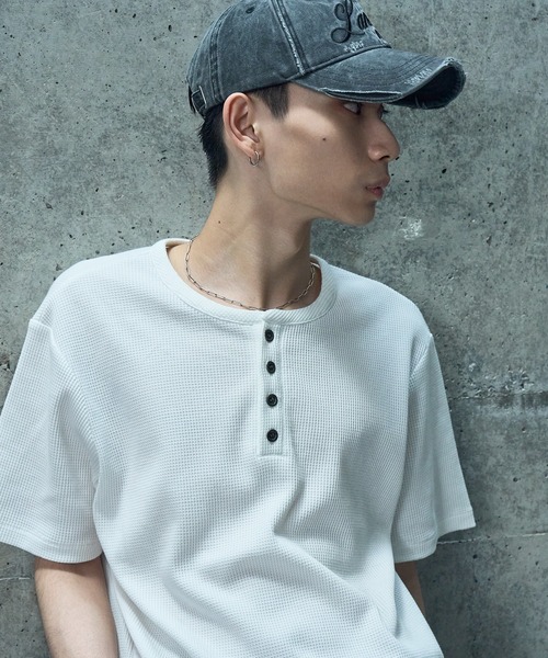 LANDNESS(ランドネス)の「【LANDNESS/ランドネス】VINTAGE WAFFLE HENLEY TEE/ヴィンテージワッフルヘンリーTEE(Tシャツ/カットソー・メンズ・ブラック系その他/ブラック/ホワイト・L/M/S)」の6枚目の写真