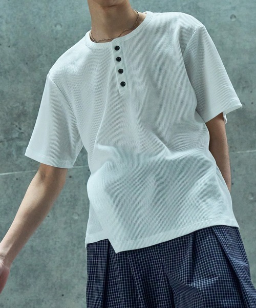 LANDNESS(ランドネス)の「【LANDNESS/ランドネス】VINTAGE WAFFLE HENLEY TEE/ヴィンテージワッフルヘンリーTEE(Tシャツ/カットソー・メンズ・ブラック系その他/ブラック/ホワイト・L/M/S)」の7枚目の写真