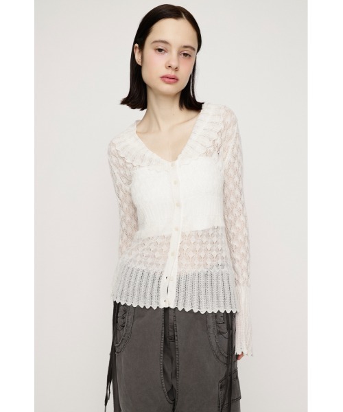 SLY(スライ)の「FRILL OPENWORK KNITTING C/D フリルオープンワークニッティングカーディガン 春服 夏服(カーディガン/ボレロ・レディース・オフホワイト/ブラック/レッド・FREE)」の10枚目の写真
