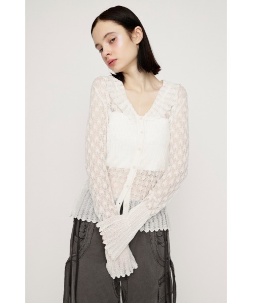 SLY(スライ)の「FRILL OPENWORK KNITTING C/D フリルオープンワークニッティングカーディガン 春服 夏服(カーディガン/ボレロ・レディース・オフホワイト/ブラック/レッド・FREE)」の12枚目の写真
