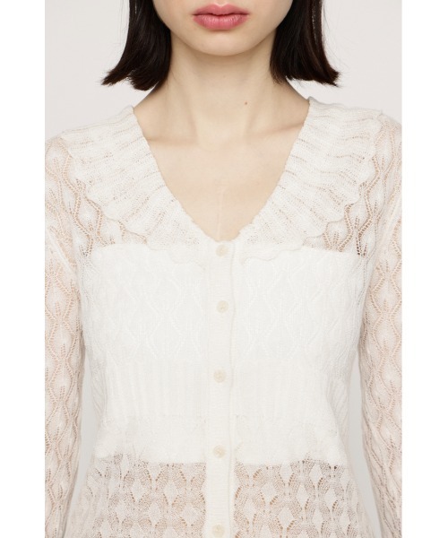 SLY(スライ)の「FRILL OPENWORK KNITTING C/D フリルオープンワークニッティングカーディガン 春服 夏服(カーディガン/ボレロ・レディース・オフホワイト/ブラック/レッド・FREE)」の16枚目の写真