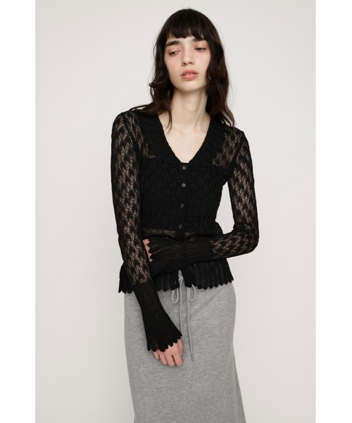 SLY(スライ)の「FRILL OPENWORK KNITTING C/D フリルオープンワークニッティングカーディガン 春服 夏服(カーディガン/ボレロ・レディース・オフホワイト/ブラック/レッド・FREE)」の20枚目の写真