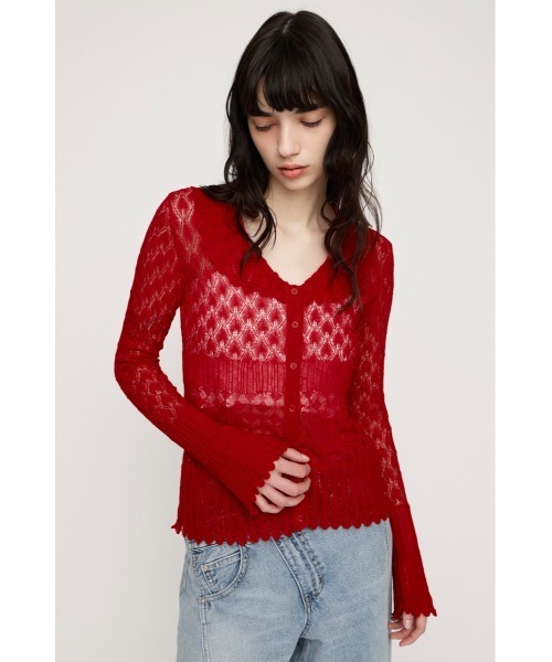 SLY(スライ)の「FRILL OPENWORK KNITTING C/D フリルオープンワークニッティングカーディガン 春服 夏服(カーディガン/ボレロ・レディース・オフホワイト/ブラック/レッド・FREE)」の22枚目の写真