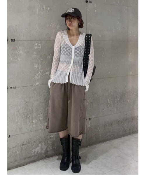 SLY(スライ)の「FRILL OPENWORK KNITTING C/D フリルオープンワークニッティングカーディガン 春服 夏服(カーディガン/ボレロ・レディース・オフホワイト/ブラック/レッド・FREE)」の4枚目の写真